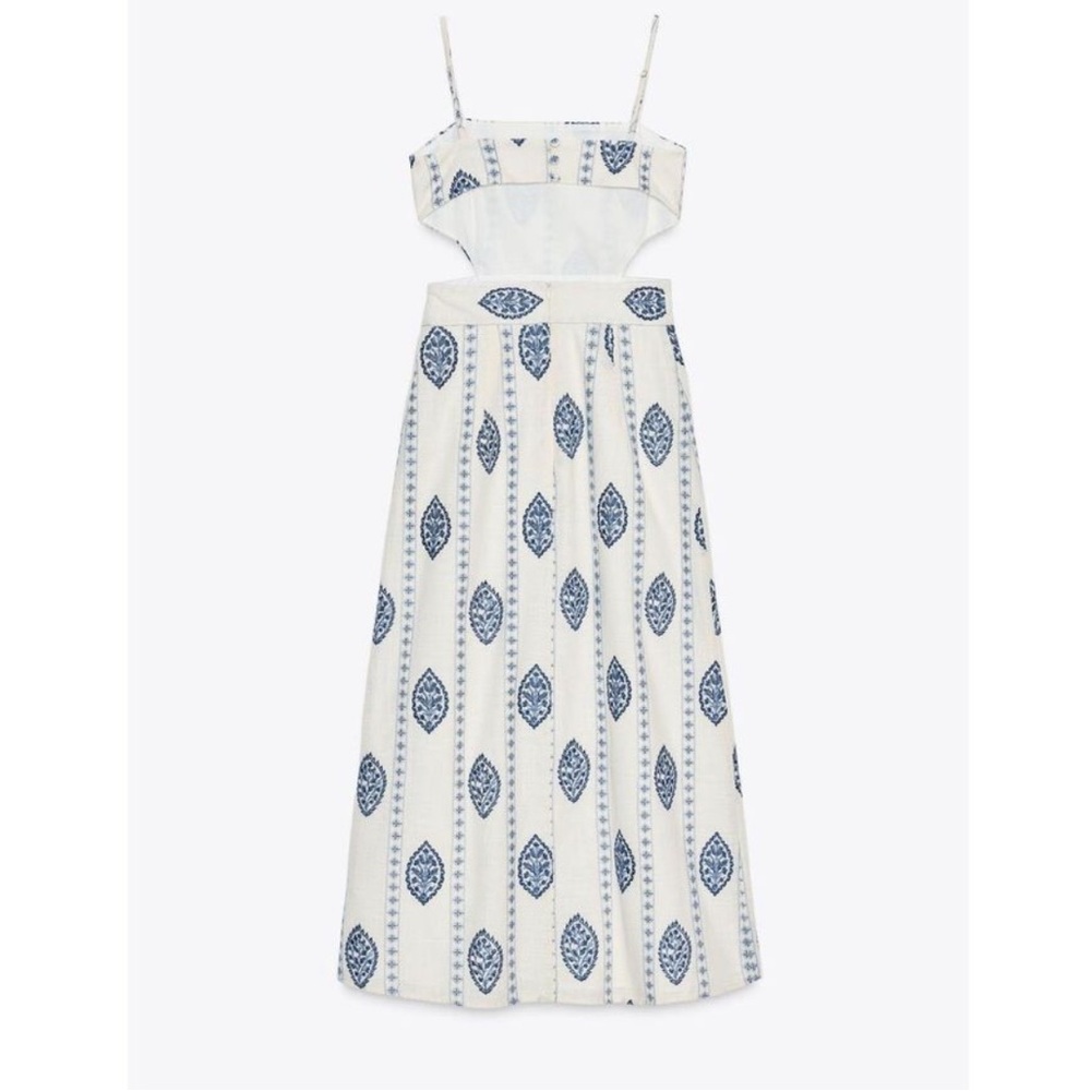 NEW! Zara Cutout Embroidered Midi Dress - Picture 4 of 5